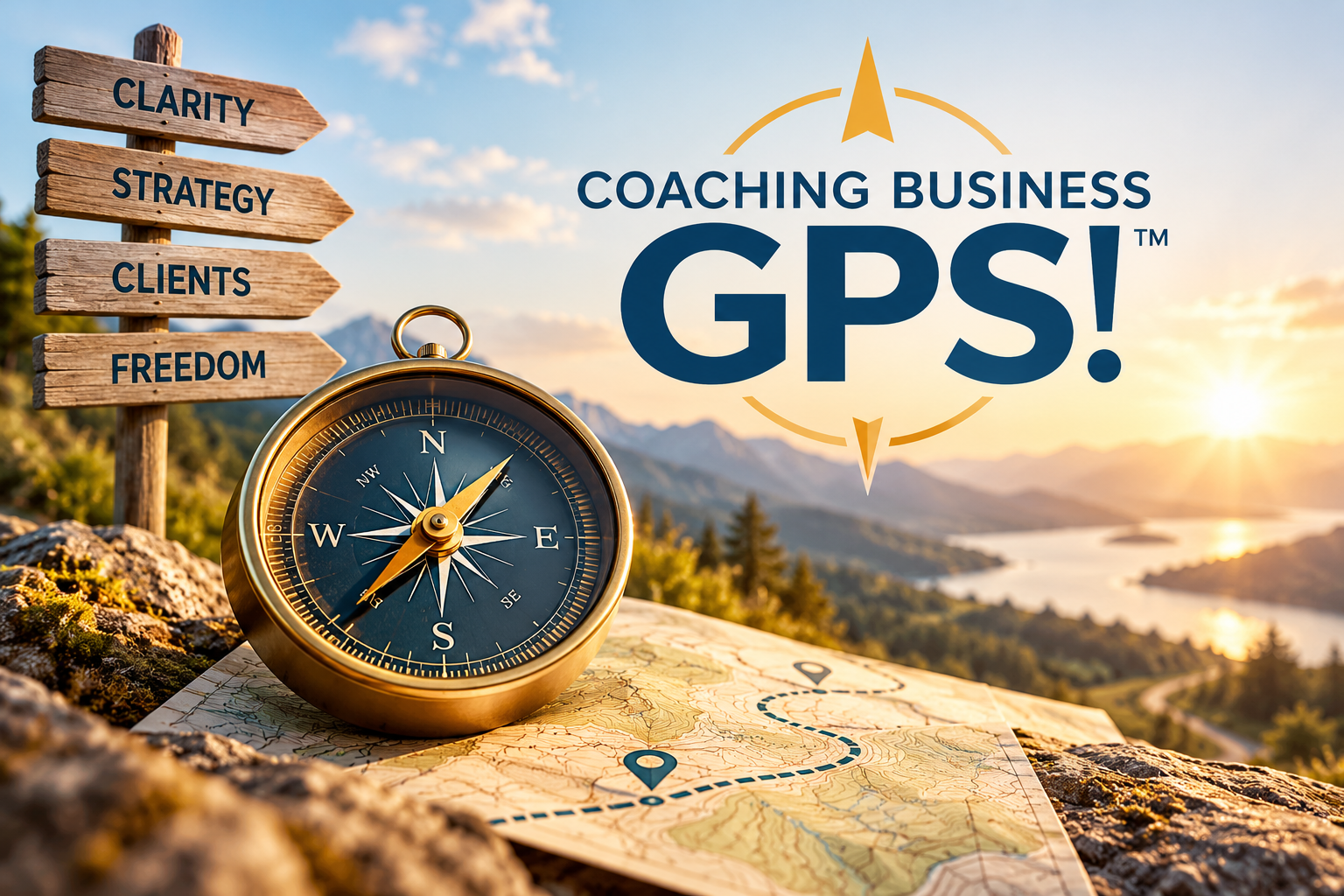 Coaching Business GPS!™ compass and map at sunrise